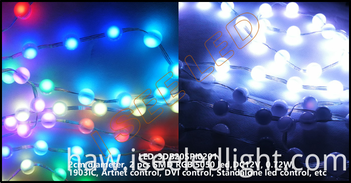 2cm 3D led ball rgb SPI1903 2 led 3D led bead light